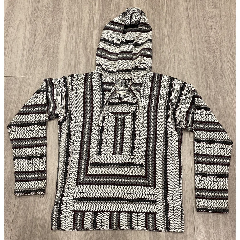 Original Senior Lopez Mens Hoodie Small White Green Poncho Baja Hippie‎ Drug Rug